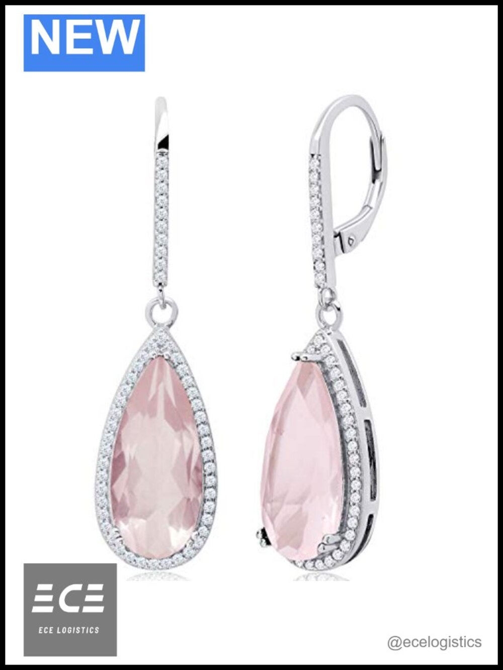 Pear Cut Gemstone Dangle Earrings 925 Sterling Silver Leverback White Topaz Halo